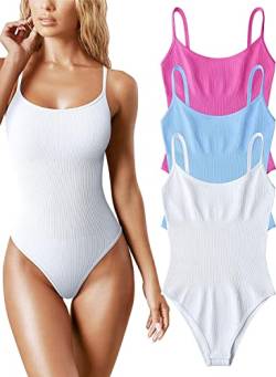 Sexy, Geripptes, ärmelloses Shapewear-Body-Set for Damen – 3-teiliges, verstellbares Oberteil mit Spaghettiträgern (Color : Rose Candyblue White, Size : M) von CSBL