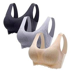 CSHE 3er Pack Push Up BH mit Einlagen Seamless BH aus Eisseide Spitzentop Damen Sport BH Damen Top mit Integriertem BH Rückenfreier Bustiers BH Damen Ohne Bügel Große Größen Mehrfarbig XXL von CSHE