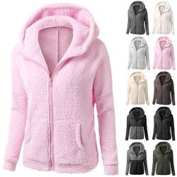 1 Euro Artikel - Fleecejacke Damen Kapuzenpullover Hoodie mit Zipper Teddyjacket Sweatshirt Basic Kapuzenjacke Causal Sweatjack Plüschjack Jacket Winter Warm Einfarbig Hoodies, rosa, M von CSKJ