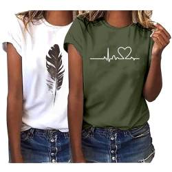 2er Pack Damen T-Shirt Schwarz oder weiß Kurzarm lang Basic Sommer T-Shirts von CSKJ