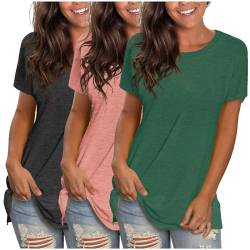 3er Pack Damen T-Shirt Schwarz oder weiß Kurzarm lang Basic Sommer T-Shirts von CSKJ