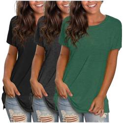 3er Pack Damen T-Shirt Schwarz oder weiß Kurzarm lang Basic Sommer T-Shirts von CSKJ