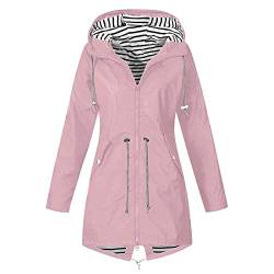 Aesthetic - Regenjacke Damen Wasserdicht Atmungsaktiv Regenmantel Damen Windbreaker Lang Übergangsjacke Leichte Jacke mit Kapuze Frauen Regenparka Outdoorjacke Regenponcho für Regenzeit, Rosa, 3XL von CSKJ