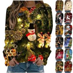 Amazon Gutschein Weihnachtspullover Damen Sweatshirt Rundhals Rentier Weinglas Weihnachtsmann Weihnachtsbaum Druck Langarmshirt Christmas Weihnachtspulli Frauen Tops Pullover, Gold, 3XL von CSKJ