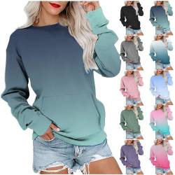 Angebote Sweatshirts Damen Rundhals Langarmshirt Herbst Winter Pullover Casual Basic Oberteile Tops mit Taschen S-2XL, Grün, M von CSKJ