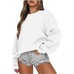 Angebote des Tages Heute Blitzangebote - Damen übergroße Sweatshirt mit Rundhalsausschnitt Kurz Pullover Loose Casual Oberteil Oversized Langarmshirt, Weiß, L von CSKJ