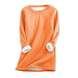 Bademantel Damen Flauschig - Damen Teddy Fleece Sweatshirt Warme Sherpa Gefüttertes Pullover Herbst Winter Casual Pulli Langarmshirt Oberteile Tops Rundhals Einfarbig Thermounterwäsche, orange, XXL von CSKJ