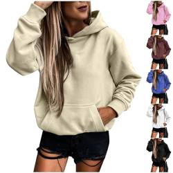 Beste Freundin Geschenke Hoodie Damen Kapuzenpullover Langarm Pullover Sweatshirt mit Kapuze Herbst Winter Casual Einfarbig Pulli Sweatjacke Oberteile Langarmshirt Tops Streetwear, Khaki, L von CSKJ