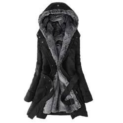 Black Friday Angebote 2023 - Mantel Frauen Wintermantel Warme Winter Jacke Lange Mäntel Einfarbig Winterjacke mit Kapuze Gefüttert Teddyfell Dicker Fleecejacke Outdoorjacke Winterparka, schwarz, S von CSKJ