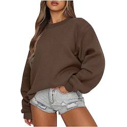 Blanket Hoodie - Damen übergroße Sweatshirt mit Rundhalsausschnitt Kurz Pullover Loose Casual Oberteil Oversized Langarmshirt, Khaki, XL von CSKJ