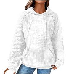 Blanket Hoodie - Kapuzenpullover Damen Vintage Waffel Pullover mit Kapuze Sweatshirt Casual Langarm Hoodie Langarmshirt Baumwolle Sport Kapuzenpulli Herbst Winter Warm Outwear, Weiß, L von CSKJ