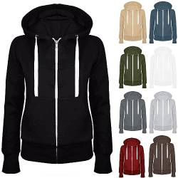 Blitzangebote Des Tages - Sweatjacke Damen Full Zip Übergangsjacke Einfarbig Hoodie Sweatshirt Mantel College Jacke mit Kapuze Sportjacke Trainingsjacke Sweatshirtjacke Kapuzenjacke, Schwarz, XXL von CSKJ