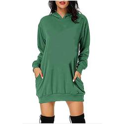 Bluse Damen - Hoodie Damen Lang Casual Langarm Pullover Sweatshirt mit Kapuze Taschen Lose Kapuzenpullover Mini Kleid Elegante Herbst Winter Baumwolle Oversized Pulloverkleider Hoodie Kleid, Grün, L von CSKJ