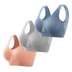 CSKJ 3er Pack Damen Sport BH Bügelloser Bustier Wohlfühl BH Komfort BH Schlaf BH Freizeit und Sport BH Seamless Sporttop von CSKJ