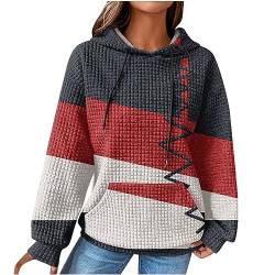 CSKJ Amazon Kapuzenpullover Damen Vintage Waffel Pullover mit Kapuze Sweatshirt Casual Langarm Hoodie Langarmshirt Baumwolle Sport Kapuzenpulli Herbst Winter Warm Outwear von CSKJ