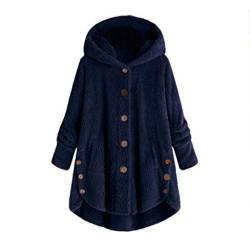 CSKJ Amazon Warehouse Deal - Plüschjacke Damen Wollmantel Teddy Fleecejacke Winterjacke Lang Warm Gefüttert Fleecemantel Lässige Kuscheljacke Flauschig Wintermantel Kapuzenjacke, Marineblau, 4XL von CSKJ