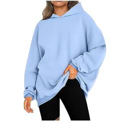 CSKJ Angebote - Damen Oversized Hoodies Sweatshirts Langarm Einfarbig Pullover Winter Kapuzenjacke Hoodies Übergangsjacke Kapuzenpullover Outdoorjacke Plüschjacke, hellblau, XL von CSKJ