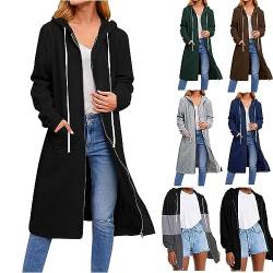 CSKJ Bluse Damen Elegant - Damen Lange Hoodie Zip Sweatjacke Langarmshirt Kapuzenpullover mit Reißverschluss Sweatshirtjacke Pullover Oberteile Kapuzenpullover mit Tasche, Schwarz, M von CSKJ