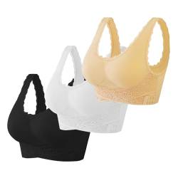 CSKJ Damen 3er Set Sport BH Einfarbig Ohne Bügel Bustier Klassische Bequem Stretch Bra Mittle Halt Gepolstert Wohlfühl-BH von CSKJ