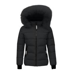 CSKJ Damen Daunenjacke Wintermantel Parka Kurz Warm Steppmantel Jacke mit Pelzkapuze Slim Fit Reißverschluss Steppjacke Übergangsjacke Leichte Softshelljacke von CSKJ