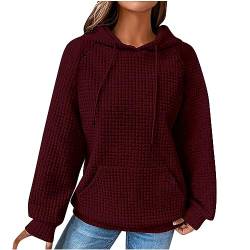 CSKJ Damen Fleecejacke Kapuzenpullover Damen Vintage Waffel Pullover mit Kapuze Sweatshirt Casual Langarm Hoodie Langarmshirt Baumwolle Sport Kapuzenpulli Herbst Winter Warm Outwear von CSKJ