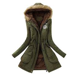 CSKJ Damen Pullover Elegant - Winterjacke Damen Lang Warm Gefüttert Plüschjacke Hoodie Jacke Oversize Mantel Wintermantel Teddyjacke Slim Cardigan Kapuzenjacke mit Taschen S-5XL, Armeegrün, L von CSKJ