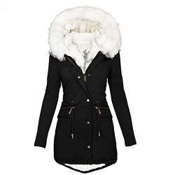 CSKJ Damen Winterjacke Sale - Warme Damen Winter Jacke Kapuzenpullover Verdicken Teddyfell Gefüttert Winterjacke Parka Fleece Mantel Puffer Fleecejacke Flauschig Sweatshirt Wintermantel, Schwarz, L von CSKJ