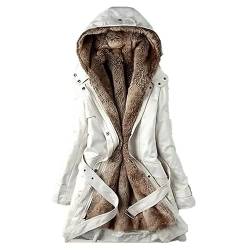 CSKJ Decken Hoodie - Mantel Frauen Wintermantel Warme Winter Jacke Lange Mäntel Einfarbig Winterjacke mit Kapuze Gefüttert Teddyfell Dicker Fleecejacke Outdoorjacke Winterparka, weiß, XL von CSKJ