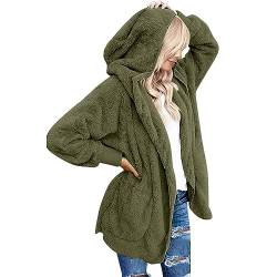 CSKJ Discounter - Damen Mantel Plüschjacke Hoodie Jacke Oversize Wintermantel Kurzmantel Warm Cardigan Kapuzenjacke Winterjacke mit Taschen, Armeegrün, 4XL von CSKJ