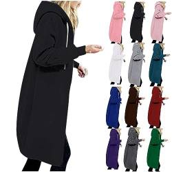 CSKJ Einkaufskorb - Damen Herbst Winter Outing Stil Frauen Warm Reißverschluss Öffnen Clubbing Dating Elegante Hoodies Sweatshirt Langen Mantel Jacke Tops Hoodie Outwear Kapuzenpullover, Schwarz, XL von CSKJ