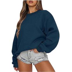 CSKJ Geschenkgutschein Amazon - Damen Pullover Langarm Grosse Grössen Hip Hop Tops Rundhals Sweatshirt Ohne Kapuze Teenager Mädchen Vintage Langarmshirt Oberteile Winter Herbst Pulli, Marineblau, M von CSKJ