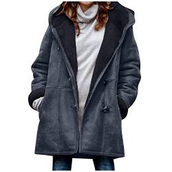 CSKJ Gutschein Weihnachten Fleecejacke Damen Lang Sweatjacke Lose Winterjacke Winter Warm Hoodie Jacke Kapuzenpullover Fleece Kapuzenjacke Langarm Mantel Outwear, Marineblau, L von CSKJ