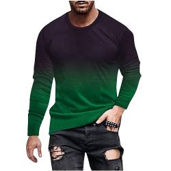 CSKJ Herren Langarm Shirt Casual Lose Sweatshirt Basic Rundhals Pullover Bunte Farbverlauf Langarmshirt Baumwolle Vintage Oberteile Herbst Winter Sport Unterehemd Weich Bequem Pulli Jumper von CSKJ