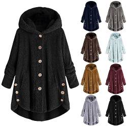 CSKJ Hoodie Damen Oversize - Plüschjacke Damen Wollmantel Teddy Fleecejacke Winterjacke Lang Warm Gefüttert Fleecemantel Lässige Kuscheljacke Flauschig Wintermantel Kapuzenjacke, Schwarz, S von CSKJ