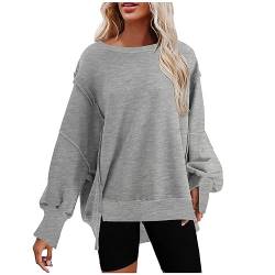 CSKJ Hoody Damen Mit Kapuze Damen Sweatshirt Langarmshirt Rundhals Tops Damen Teenager Mädchen Vintage Pullover Oberteile Top, Grau, M von CSKJ