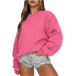 CSKJ Longbluse Damen - Damen Pullover Langarm Grosse Grössen Hip Hop Tops Rundhals Sweatshirt Ohne Kapuze Teenager Mädchen Vintage Langarmshirt Oberteile Y2k Top Winter Herbst Pulli, Heißes Rosa, M von CSKJ