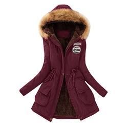 CSKJ Parka Damen Übergangsjacke - Winterjacke Damen Lang Warm Gefüttert Plüschjacke Hoodie Jacke Oversize Mantel Wintermantel Teddyjacke Slim Cardigan Kapuzenjacke mit Taschen S-5XL, Wein, XXL von CSKJ