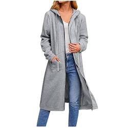 CSKJ Sale Damen - Damen Lange Hoodie Zip Sweatjacke Langarmshirt Kapuzenpullover mit Reißverschluss Sweatshirtjacke Pullover Oberteile Kapuzenpullover mit Tasche, Grau, M von CSKJ