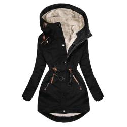 CSKJ Steppjacke Damen Warmer Lang Winterjacke Gefüttert Fleece Daunenjacke Baumwolle Elegant Pufferjacke Langarm Casual Fleecejacke mit Kapuze Wintermantel Winter Outdoor Trachtenjacke von CSKJ