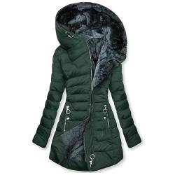 CSKJ Steppjacke Damen Warmer Lang Winterjacke Gefüttert Fleece Daunenjacke Baumwolle Elegant Pufferjacke Langarm Casual Fleecejacke mit Kapuze Wintermantel Winter Outdoor Trachtenjacke von CSKJ