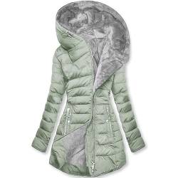 CSKJ Steppjacke Damen Warmer Lang Winterjacke Gefüttert Fleece Daunenjacke Baumwolle Elegant Pufferjacke Langarm Casual Fleecejacke mit Kapuze Wintermantel Winter Outdoor Trachtenjacke von CSKJ