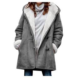 CSKJ Teddyjacke Damen Fleecejacke Damen Lang Sweatjacke Lose Winterjacke Winter Warm Hoodie Jacke Kapuzenpullover Fleece Kapuzenjacke Langarm Mantel Outwear, Grau, 5XL von CSKJ