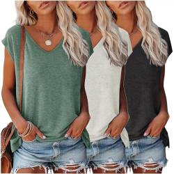 CSKJ Tunika Damen Sommer Oversized T Shirt Damen Einfarbiges Vintage T-Shirt Kurzarm Rundhals Sommer Oberteile Lose Bluse Lang Tunika Top für Teenager Mädchen von CSKJ