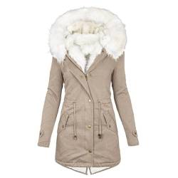 CSKJ Windbreaker Damen - Warme Damen Winter Jacke Kapuzenpullover Verdicken Teddyfell Gefüttert Winterjacke Parka Fleece Mantel Puffer Fleecejacke Flauschig Sweatshirt Wintermantel, Khaki, M von CSKJ