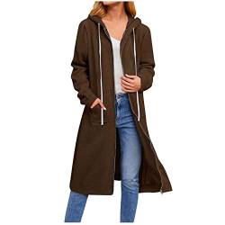 CSKJ Winterparka Damen - Damen Lange Hoodie Zip Sweatjacke Langarmshirt Kapuzenpullover mit Reißverschluss Sweatshirtjacke Pullover Oberteile Kapuzenpullover mit Tasche, Kaffee, S von CSKJ