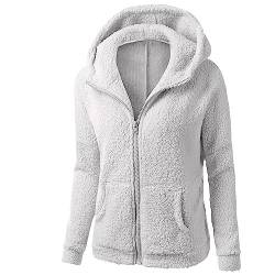 Coole Sachen - Fleecejacke Damen Kapuzenpullover Hoodie mit Zipper Teddyjacket Sweatshirt Basic Kapuzenjacke Causal Sweatjack Plüschjack Jacket Winter Warm Einfarbig Hoodies, grau, 5XL von CSKJ