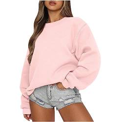 Cosplay - Damen übergroße Sweatshirt mit Rundhalsausschnitt Kurz Pullover Loose Casual Oberteil Oversized Langarmshirt, Rosa, XXL von CSKJ