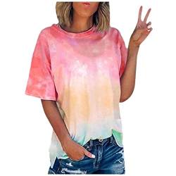 Cosplay Kostüm Gradient Druck Bluse Damen Elegant Sommer Tshirt Baumwolle Casual Oberteile Lose Rundhals Longshirt Sommershirts Weich Bequem Kurzarm Tee Tops Lässig Mode Tunika Streetwear für Frauen von CSKJ