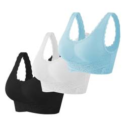 Damen BH 3er Pack Ohne Bügel Push up Crop Top Sexy Bustier Spitze BH Set Sport BH für Alltag Yoga Fitness von CSKJ