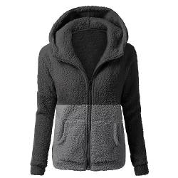 Damen Fleecejacke - Fleecejacke Damen Kapuzenpullover Hoodie mit Zipper Teddyjacket Sweatshirt Basic Kapuzenjacke Causal Sweatjack Plüschjack Jacket Winter Warm Einfarbig Hoodies, schwarz, L von CSKJ